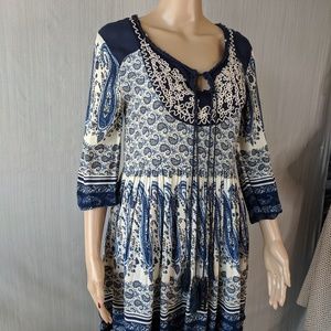 En creme blue Paisley boho mini dress/top